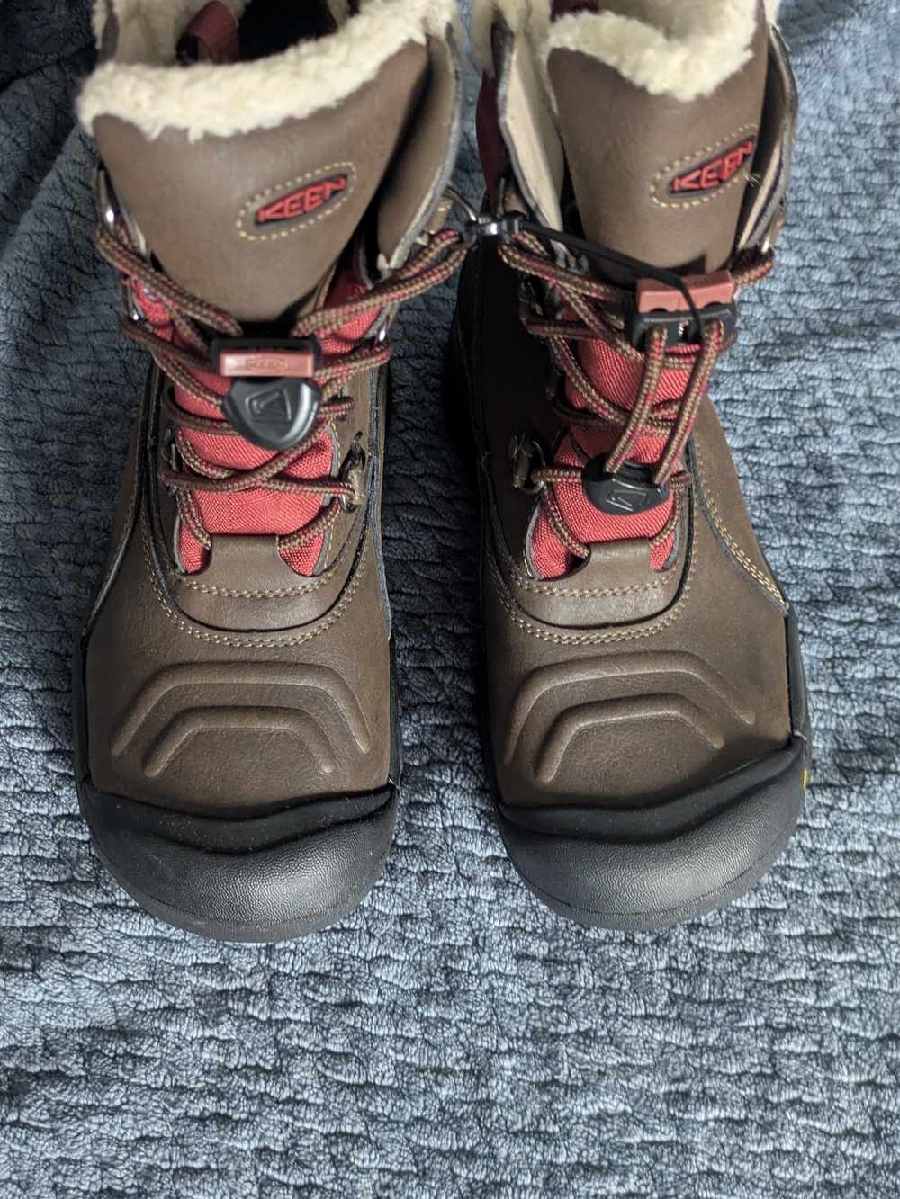 KEEN Brown Winter Boots with Red Accents